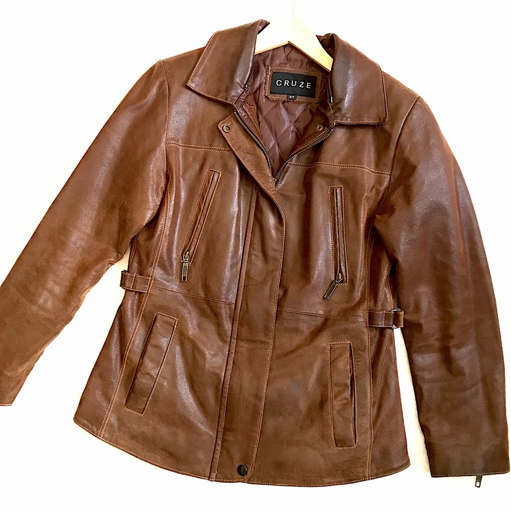 100% Leather Jacket Rust Brown Suede